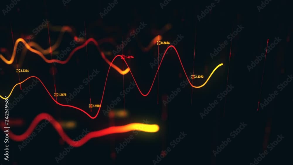 Animation growth of abstract charts with changing values of check points on dark background. Animation of seamless loop. Animation growth of abstract charts with changing values of check points on dark background. Animation of seamless loop.