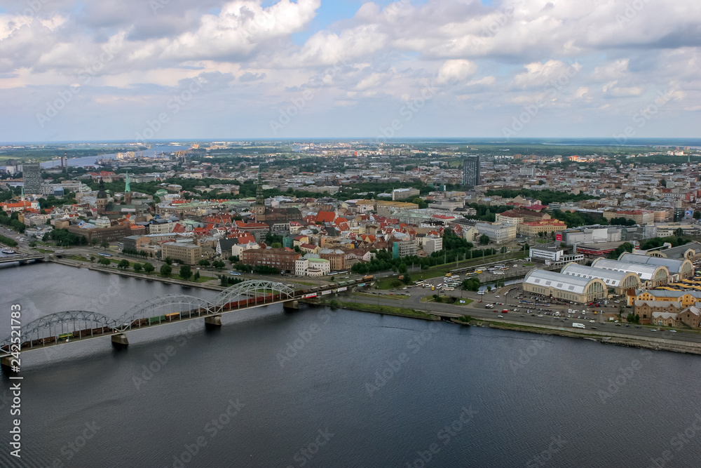 Riga from air. Aerial view of Riga city- capital of Latvia.