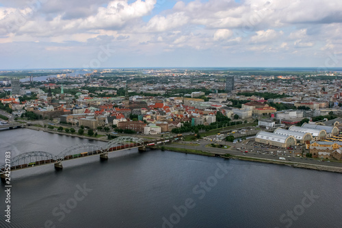 Riga from air. Aerial view of Riga city- capital of Latvia.