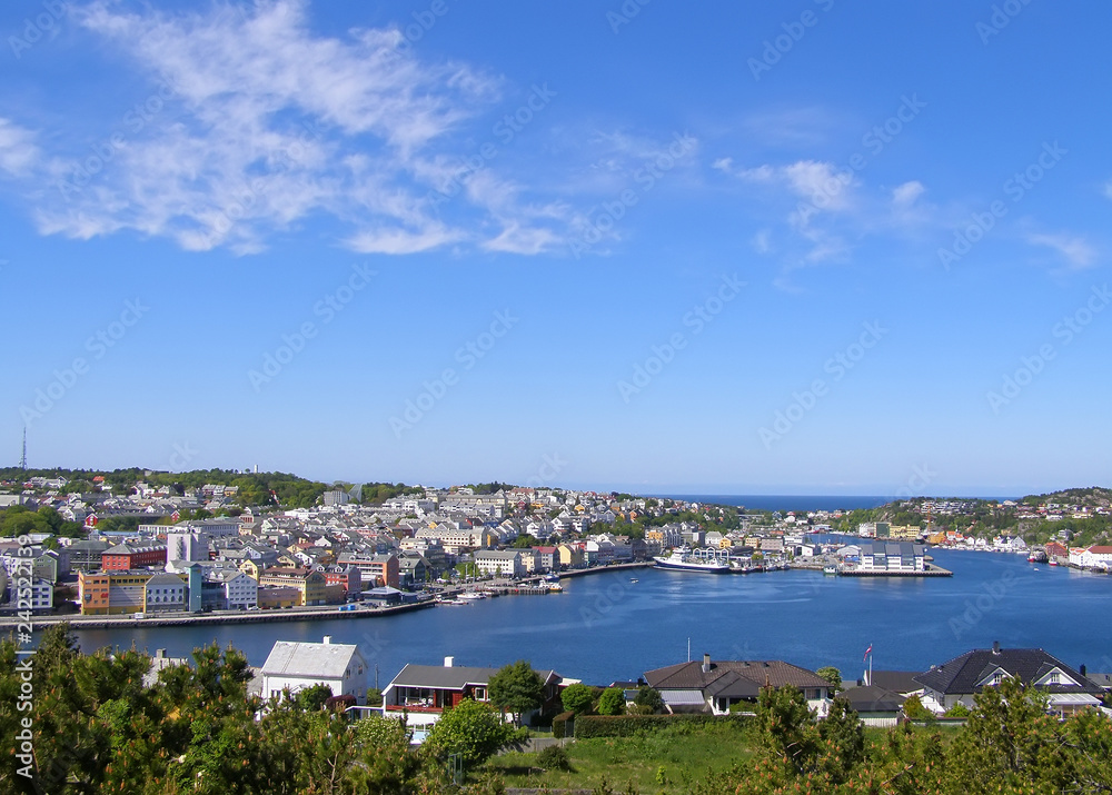 Panorama of the city Kristiansund with many traditional houses