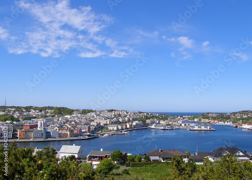 Panorama of the city Kristiansund with many traditional houses