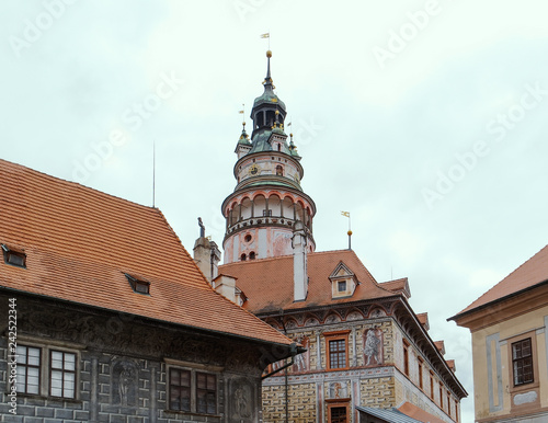 View of castle tower in Cesky Krumlov, Czech Republic