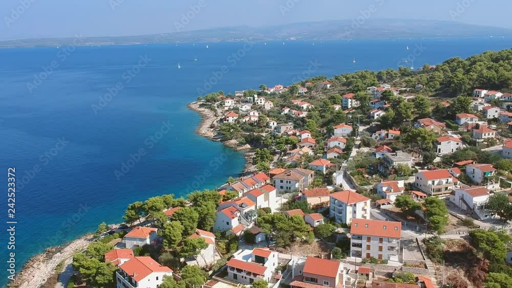 Amazing aerial bird view of the island Solta is an island in Croatia. Adriatic sea fisherman village in the central Dalmatian archipelago, near Split. Amazing aerial bird view of the island Solta is an island in Croatia. Adriatic sea fisherman village in the central Dalmatian archipelago, near Split.