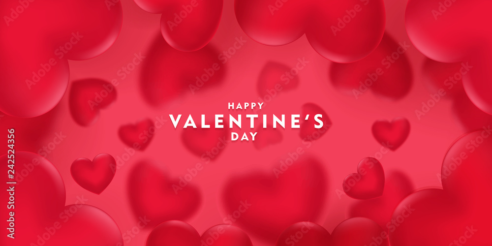 Happy saint valentine's day, 3d red hearts blur efect design, Celebration card, vector illustration