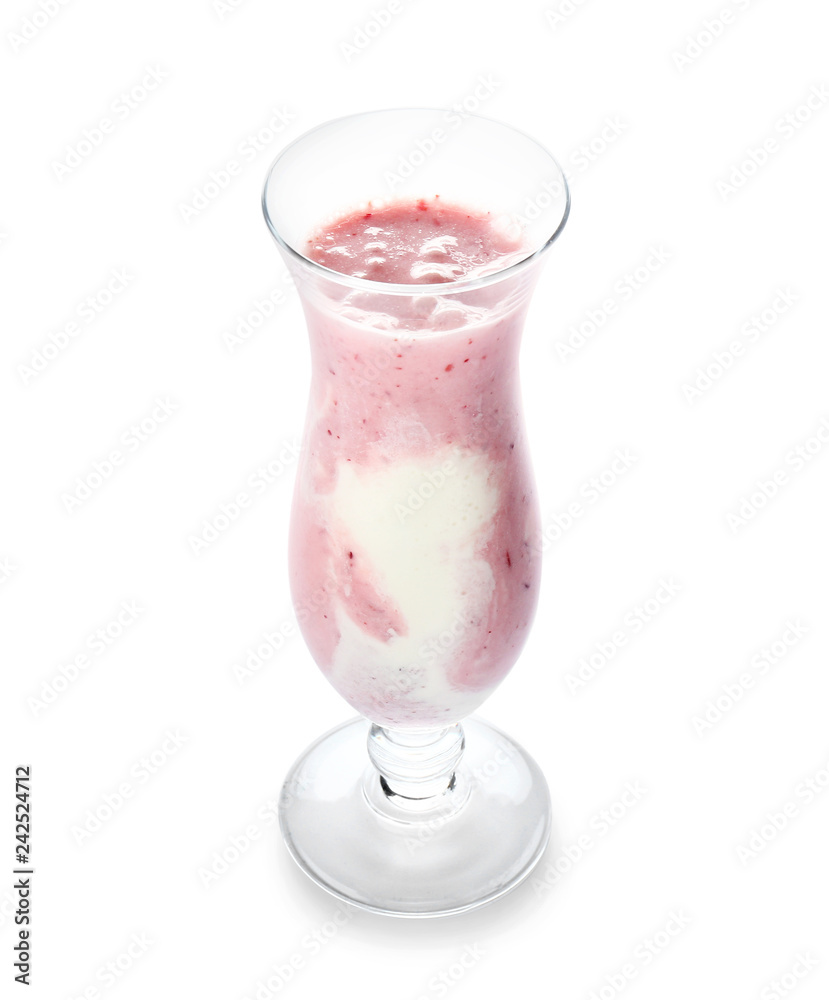 Glass of tasty milkshake on white background Glass of tasty milkshake on white background