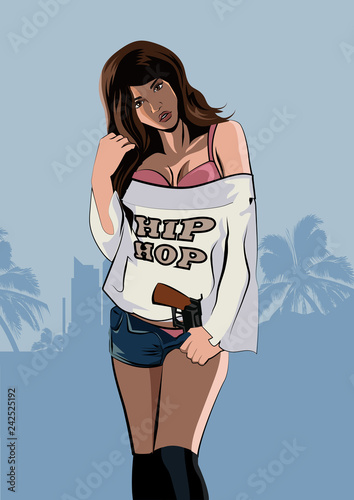 Beauty street style girl, fashion vector illustration.