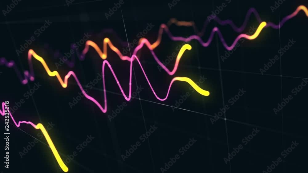 Animation growth of abstract charts with changing values of check points on dark background. Animation of seamless loop.
