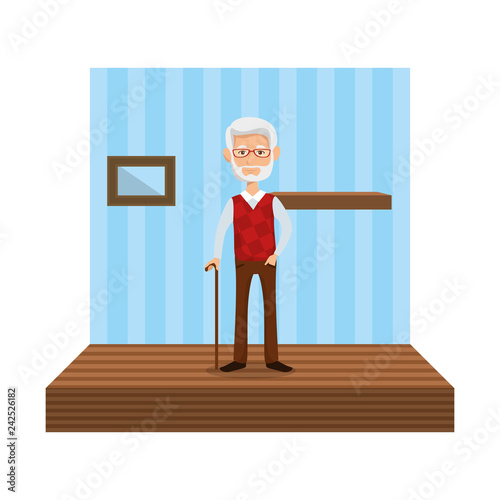 cute grandfather in the corridor
