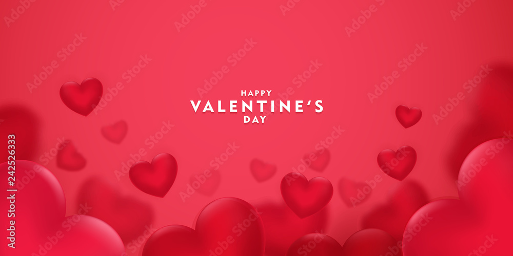 Happy saint valentine's day, 3d red hearts blur efect design, Celebration card, vector illustration