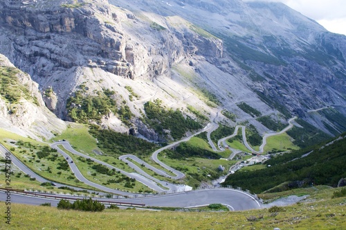 The winding road of Stelvio Pass  Italy.