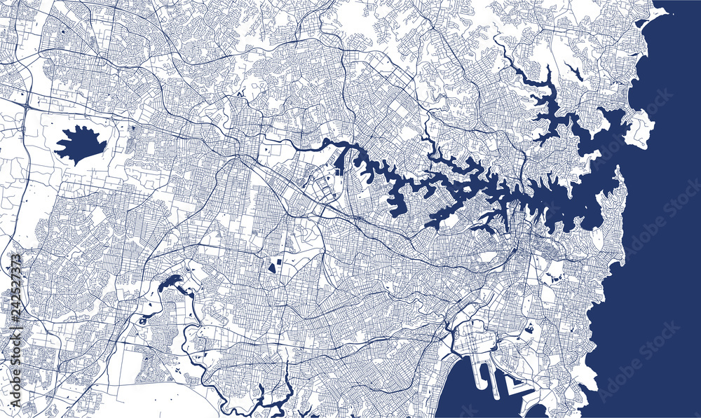 Fototapeta premium map of the city of Sydney, New South Wales, Australia
