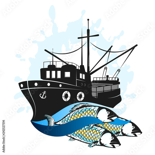 Fishing boat in the sea with a catch