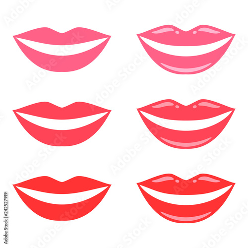 smile, pink lips. vector illustration, set of icons on white background.