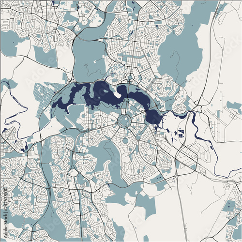 map of the city of Canberra, Australian Capital Territory, Australia