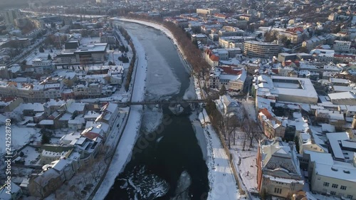 Aerial view of city Uzhhorod in winter photo