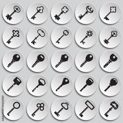 Keys icons set on plates background for graphic and web design, Modern simple vector sign. Internet concept. Trendy symbol for website design web button or mobile app