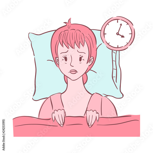 Woman with insomnia lying in a bed