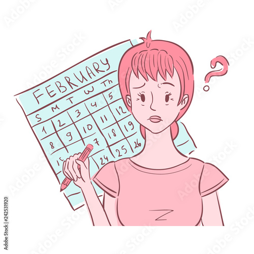 Woman holding pencil and thinking of her irregular periods.