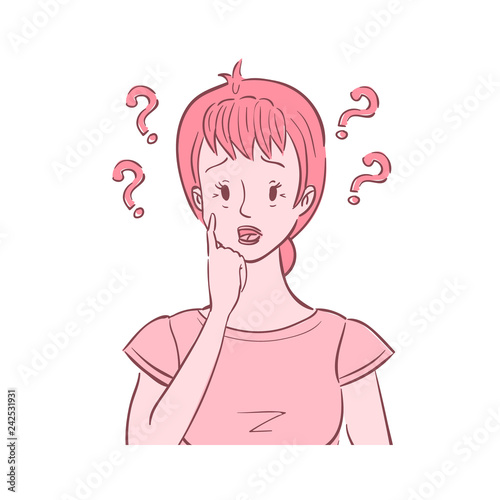 Confused woman with questions around her head