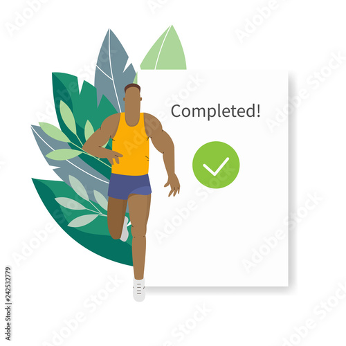 Fitness tracker, sports app user interface. Running man vector illustration