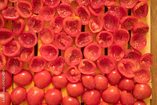 tray with tomatoes for drying