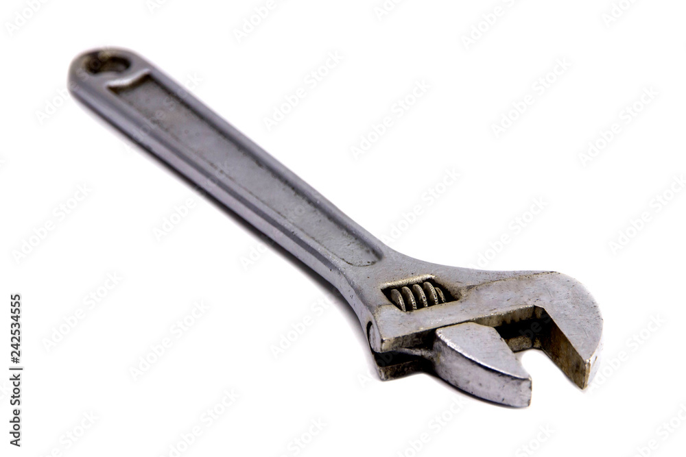 Silver Metal Monkey Wrench Isolated On White Background. Silver Metal Monkey Wrench Isolated On White Background.