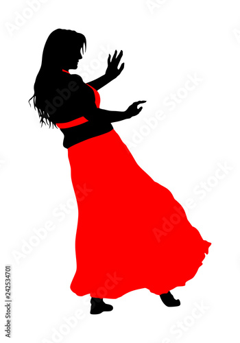 Belly dancer woman coquette vector isolated on white background. Traditional Arab entertainment oriental dance silhouette. Sensual movement erotic lady. Middle east culture. Sheikh amusement in harem 