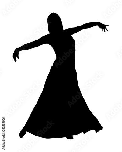 Belly dancer woman coquette vector isolated on white background. Traditional Arab entertainment oriental dance silhouette. Sensual movement erotic lady. Middle east culture. Sheikh amusement in harem 