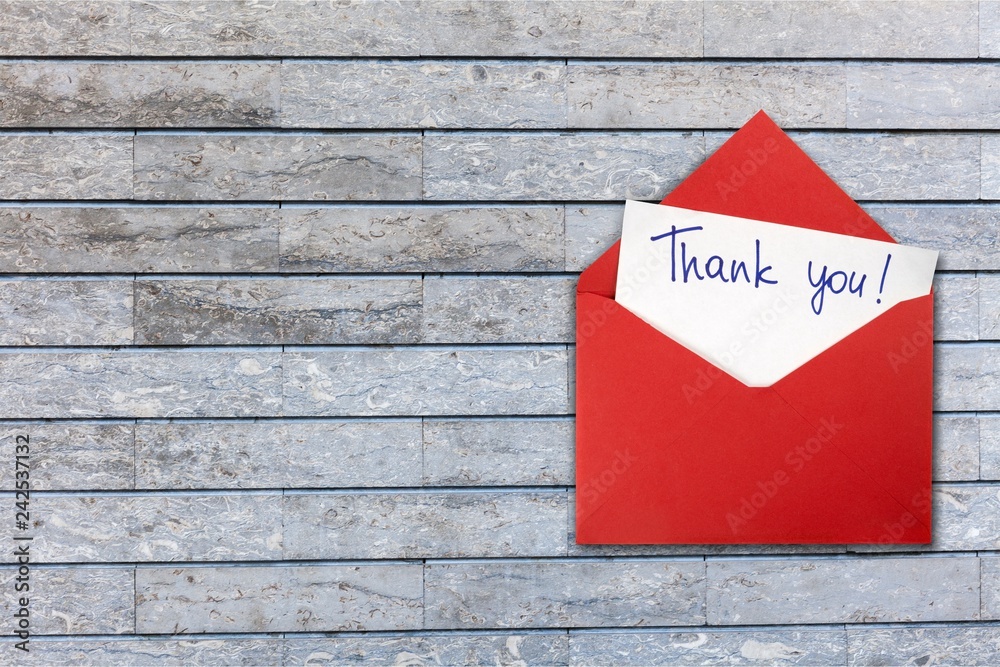 Blank card and envelope with thank you on background Blank card and envelope with thank you on background
