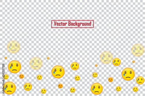Social nets cry emoji floating web buttons isolated on transparent background. Cry emoji icons for live stream video chat likes falling background vector design template