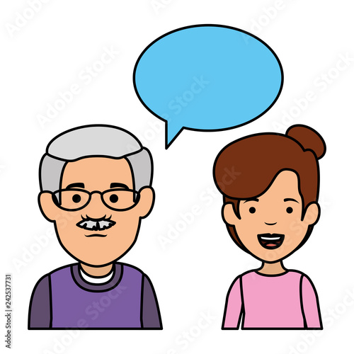 cute grandfather and daughter with speech bubble