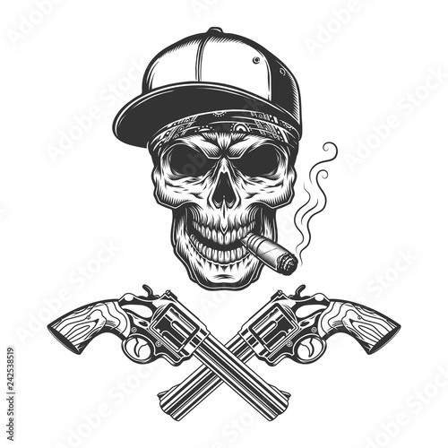 Vintage monochrome bandit skull smoking cigar