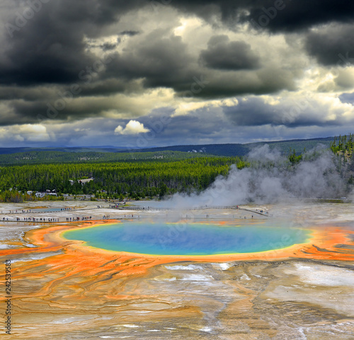The Grand Prismatic Spring in Yellowstone National Park is the largest hot spring in the United States. Midway Geyser Basin, Teton County, Wyoming, USA, UNESCO World Heritage Site photo