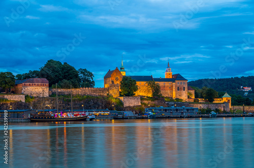 Akershus Fortress at night, Oslo, Norway