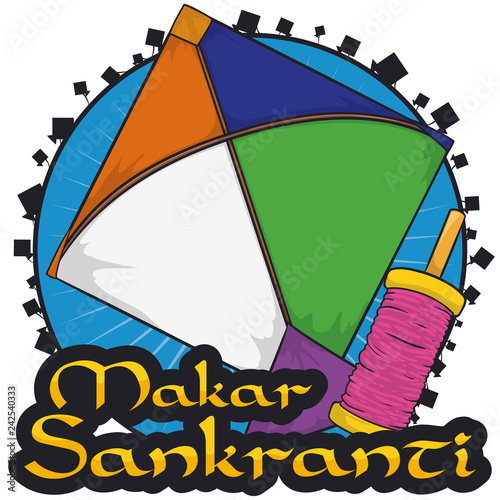 Kite and Reel ready for the Celebration of Makar Sankranti, Vector Illustration photo