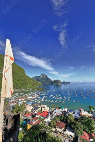 Northwards view from Taraw cliff over El Nido town-bay-port. Palawan-Philippines-0913 photo