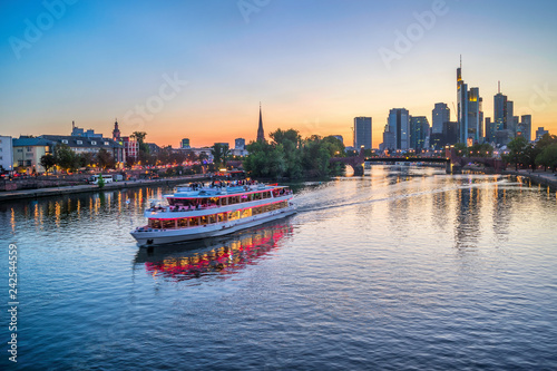 Frankfurt skyline and cruise boat