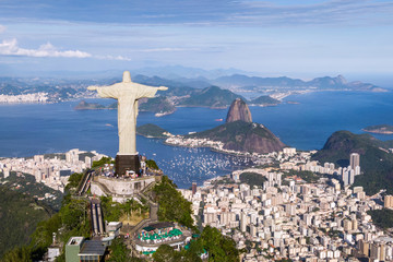 Wandcirkels Rio de Janeiro Christus Verlosser boven Rio luchtfoto  © R.M. Nunes