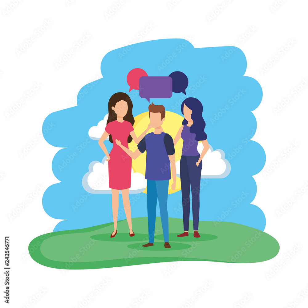 group of people with speech bubbles in the camp