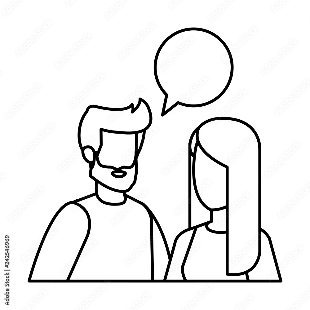 young couple with speech bubble characters young couple with speech bubble characters