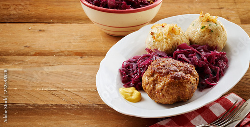 German or Bavarian meatball with dumplings photo