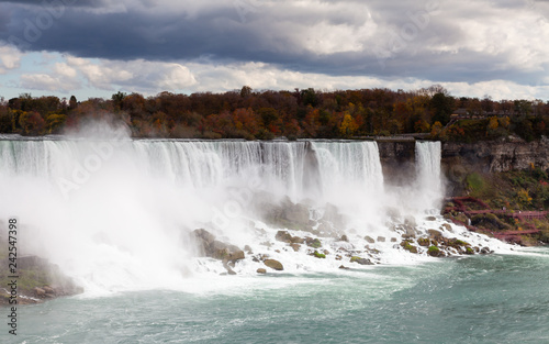 Niagara Falls.  A view of the American Falls  a part of the Niagara Falls.  The falls straddle the border between America and Canada.