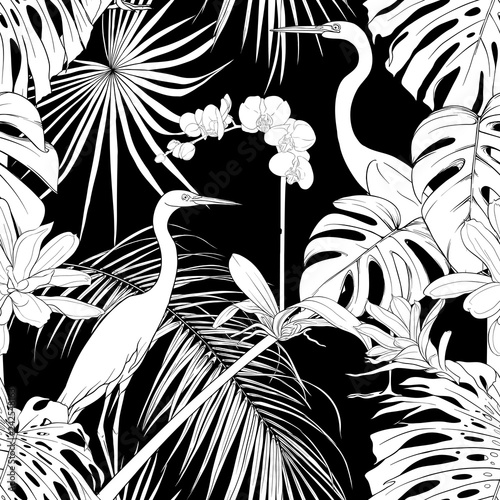 Seamless pattern, background. with tropical plants