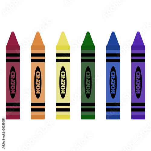 Rainbow Colors Crayons Illustration - Set of 6 coloring crayons in rainbow colors isolated on white background