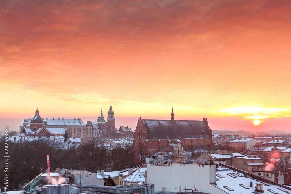 Snowy Kraków landmark