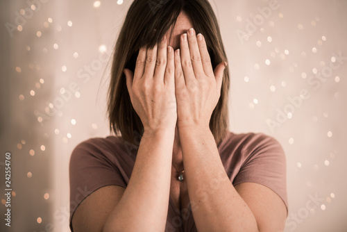 Woman Girl Hiding Face with Hands