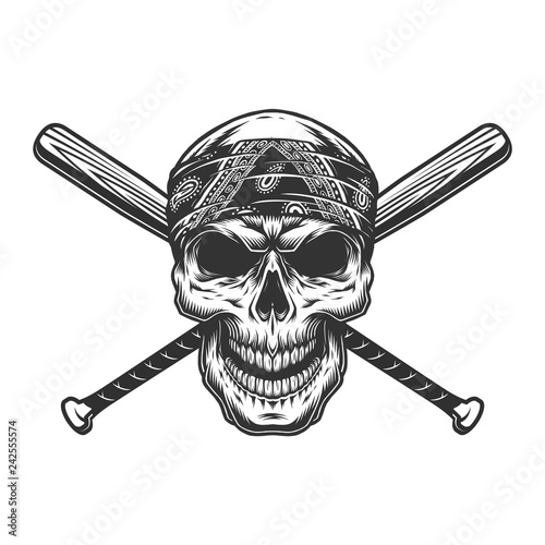Vintage monochrome bandit skull in bandana