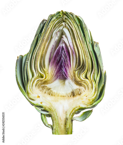 A half fresh organic Artichoke isolated on white background. Close-up. Object.