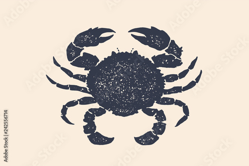 Crab, silhouette. Vintage logo, retro print, poster