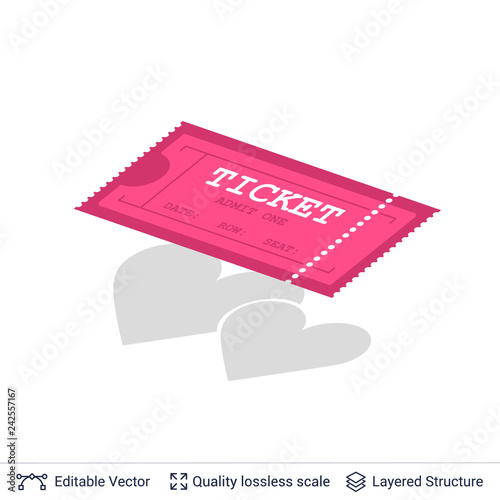 Cinema entry ticket icon isolated on white.